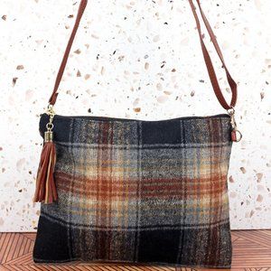 Plaid Flannel Saddle Blanket Woven Print Clutch Crossbody Bag NWT